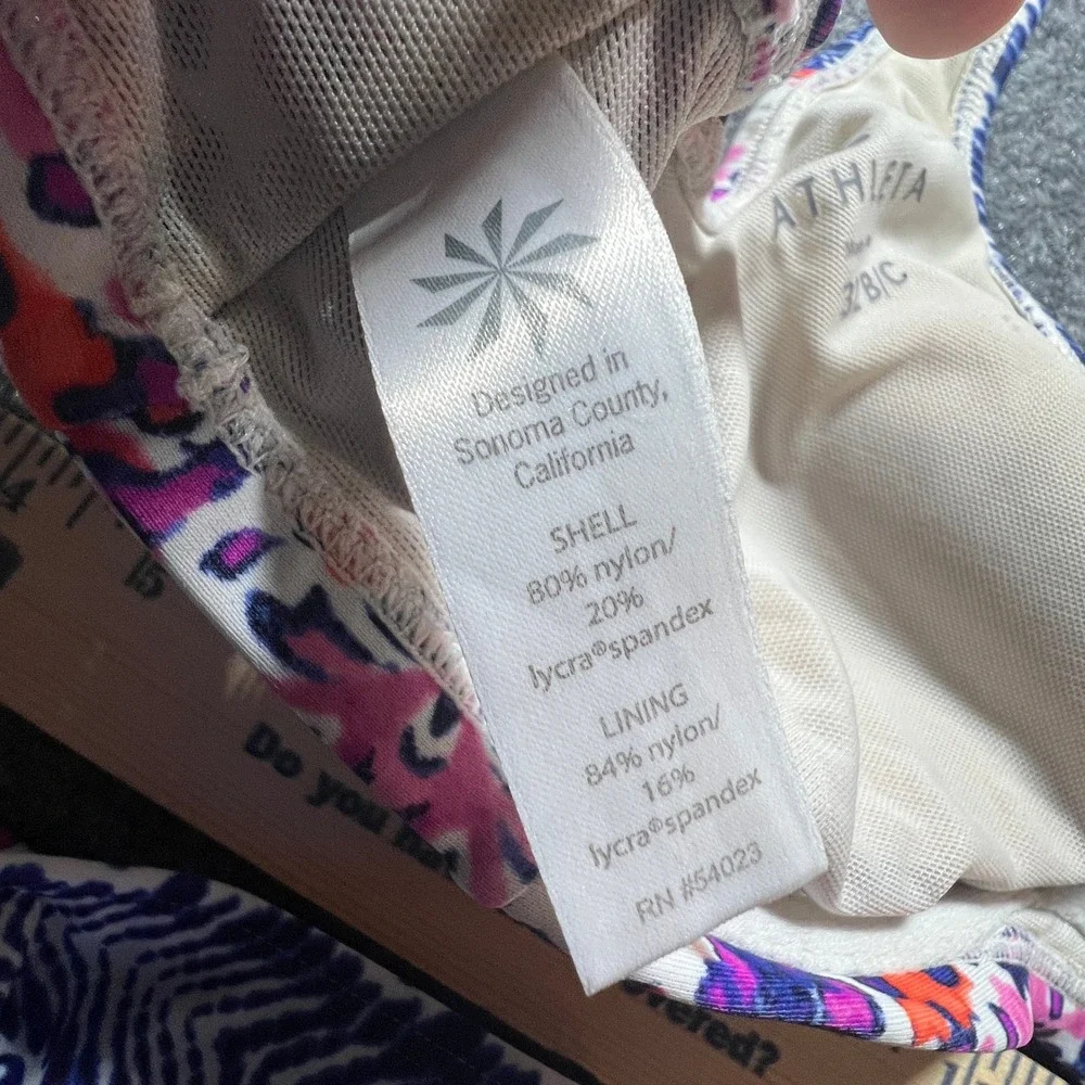 Athleta Purple Floral Underwire Halter Bikini Set 32 B/C XS Side Tie Bottoms